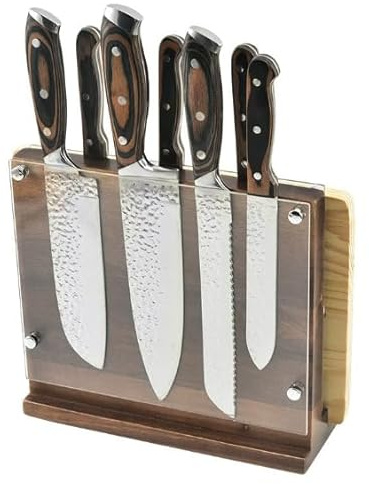 Ceppo portacoltelli magnetico, doppio lato con protezione acrilica, blocco coltelli in legno di gomma (senza coltello) per piano di lavoro della cucina