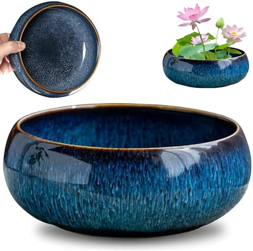 Lotus Bowls Fioriera, Ciotola in Ceramica a Fiore di Loto per Idroponica da Interno, Ciotole di Loto per Piantare in Acqua in Interni, Elegante Fioriera Smaltata a Ciotola di Loto