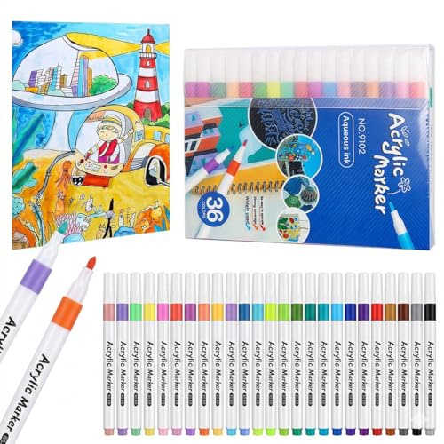 ZENQARI 36 Piezas Rotuladores Dibujo Graffiti Colores Superponibles Rotuladores que no traspasan el papel Marcadores para estudiantes Rotuladores de acuarela artística (Multicolor)