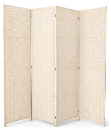 Ma Maison Separè da Interno 4 Pannelli 180X180h CM - Divisorio per Ambienti, in Plastica, Struttura in Legno, Motivo Intrecciato, Autoportante, per Soggiorno, Ufficio, Camera, Pieghevole - (Beige)