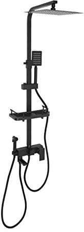 Duscharmatur, duschset med hylla, duschsystem med regndusch, handdusch, rostfritt stål duschpanel, väggduscharmatur komplett set, justerbar, höjd 73–116 cm