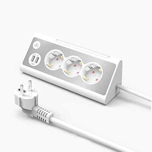 KS Mehrfachsteckdose,3-Fach Steckdosenleiste mit USB Und LED-Nachtlicht Tischsteckdose Edelstahlfrontplat Ecksteckdose, überspannungsschutz Steckerleiste für Küche (1,5m)