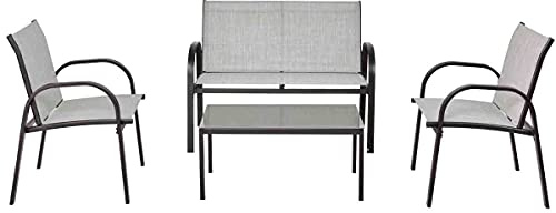 GOPLUS Ensemble Salon 4 Pers. Tissu - Table Basse + 1 Canapé+2 Fauteuils Accoudoirs Lisses - Jardin, Balcon, Terrasse, Patio - Charge 240+120+40K, Gris