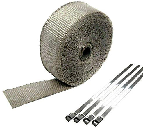TININNA 5M Auspuffrohr Wrap Hitzeschutzband Auspuffband Thermoband Hitzebeständig Auspuff Band für Motorrad,Auto Krümmerband mit Kabelbinder für Fächerkrümmer Titan