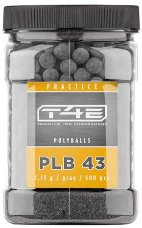 T4E Paintball Kugeln PLB 43, Munition Kaliber 0.43, 500 Stück, Polyballs, grau