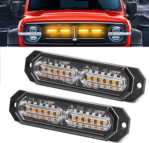 2PCS 12-LED Montaje en Superficie Advertencia de Emergencia Peligro Intermitente Barra de luz estroboscópica con Impermeable para camión de Coche 12-24V(Amarillo)