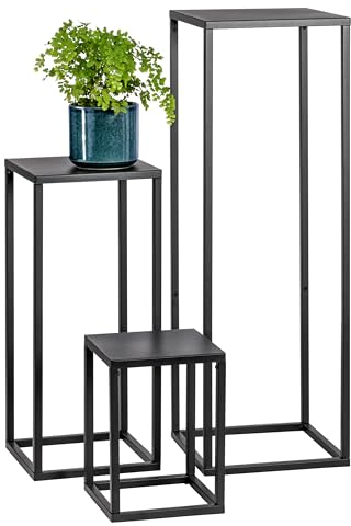 bremermann Blumenhocker 3er-Set, Metall-Pflanzenständer, moderne Blumensäule ideal für Wohnzimmer, Flur und Büro, stabiles Regal für Dekoration und Zimmerpflanzen, aus Metall (Schwarz)