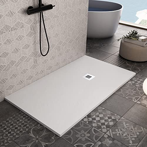 Piatto doccia bianco in marmoresina con griglia inox e Piletta Gratis - STAR PLUS - 100x120