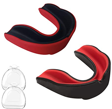 Protectores Bucales AtléTicos 2Pcs, Protector Bucal Boxeo, Protector bucal Adultos y niños Todos, Protector De EncãAs, para Rugby, Artes Marciales de Kickboxing, Judo, Hockey y Boxeo, NegroRojo