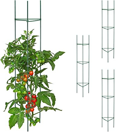 Relaxdays Tuteur pour tomates, Plantes grimpantes, Lot de 4, métal & Plastique, HxLxP : 150x32x32 cm, Vert