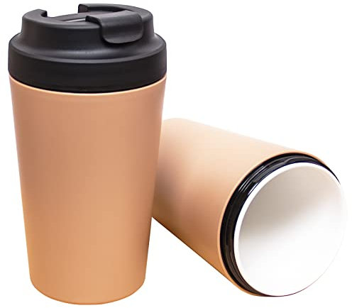 Klaraber Travel Coffee Cup, Ceramic Lined Travel Mug with Leakproof Lid, Insulated & Reusable, Eco-Friendly for Hot & Cold Drinks 350ml (Khaki)
