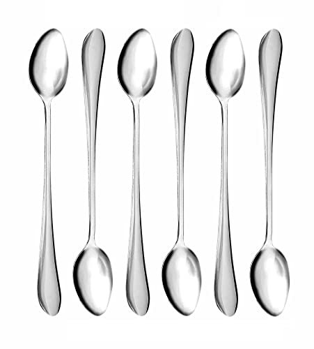 Cuillères à latte en acier inoxydable argenté à long manche, idéales pour le café, le latte, les cocktails, les milkshakes, les desserts chauds, taille 18 cm (6 cuillères à latte)
