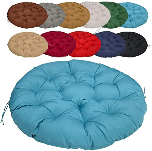 Ronde Coussin Fauteuil Papasan 90cm/35.43in, Coussin de Chaise Patio, Épaissir Antidérapant Facile à Nettoyer, pour Balcon, Tatami, terrasse, Baie vitrée, Salon, Sol - Paon Bleu