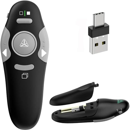 USB/Tipo-C 2 en 1 Pasador Diapositivas Mando Ordenador Powerpoint, 2,4GHz Presentador Inalambrico Mando Presentaciones USB Distancia Puntero Powerpoint Remote Presenter para Mac Computadora Linux