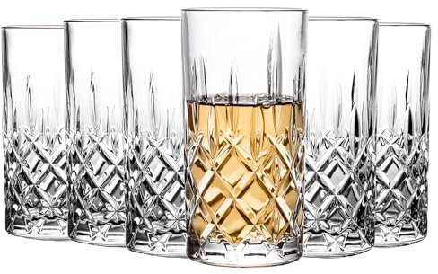 binsakao Highball Glasses - Drinking Glasses Set of 6-423 ml Tumblers Water Glasses - Glassware Sets - Collins Tall Beverage Cups for Cocktail, Drinks, Water, Beer, Soda