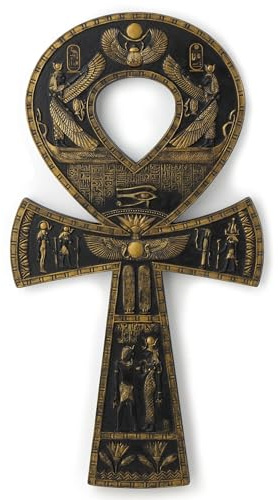 Veronese Design 40 cm egyptisk ankh harts väggskulptur svart guld plakett