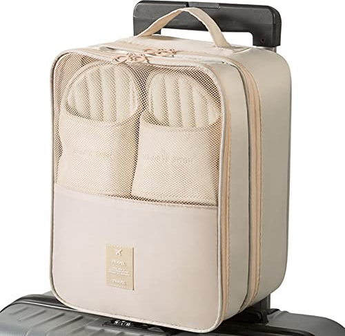 Reise Schuhtasche,Wasserdichter Staubabweisende Schuhe Organizer mit Transparentes Fenster,Portable Travel Shoe Bags für Kofferorganizer,Fußball Golf Sportzubehörtaschen,Reisezubehör (beige)