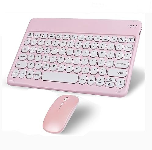 Trådlöst Bluetooth-tangentbord och mus kombo rosa bärbar liten smal skrivmaskin kompakt ergonomisk resa trådlös tangentbordsmus för iPhone iPad Mac MacBook Pro Air laptop Android telefon Samsung
