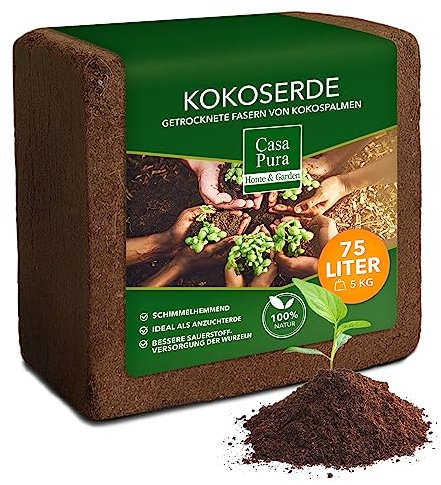KARAT Terreau semis et bouturage - Terreau de Fibres de Coco pour Plantes aromatiques intérieur - Pressé en Bloc 5 kg - Terreau rempotage Anti-moisissure (75 litres)