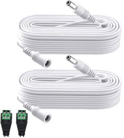 Lonnky DC 12V Verlängerungskabel 10 M 5,5 x 2,1 mm mit 2 weiblichen Adaptern, ideal für IR-Lichter (Univivi, Tonton), Überwachungskameras (TP-Link TAPO, Reolink) und LED-Strips – 2er-Pack Weiß