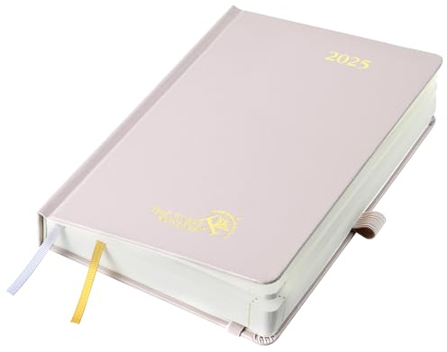 POPRUN Kalender 2025 Tagesplaner Hardcover 21,5 x 14,5 cm, Tageskalender A5 1 Tag 1 Seite (Montag - Sonntag), Terminplaner (Jan.2025-Dez.2025) mit Stiftschlaufe - Hellrosa