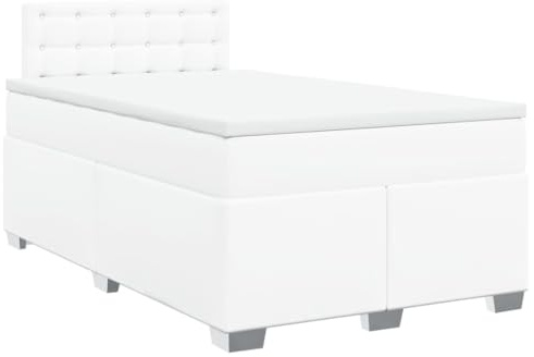 vidaXL Cama Box Spring con colchón Cuero sintético Blanco 120x190 cm, boxspring, Camas con somier, Muebles de Dormitorio, Cama con somier, Cama