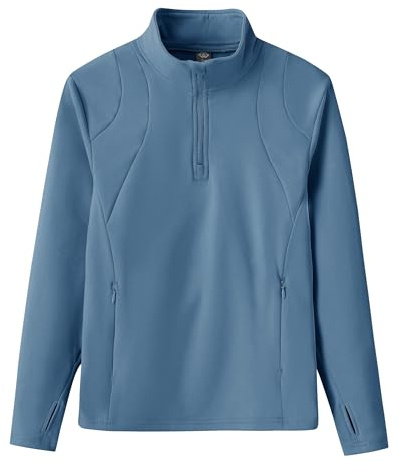 MoFiz Girls Long Sleeve Equestrian Riding Shirt Soft Thermal Half Zip Fleece Lined Jacket for Winter Horseback Riding Kids Blue M Size (10-12 Years)