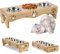 WPAJIRZO Katzennapf erhöht 3er Set - Edelstahl Näpfe für Wasser & Futter, Futterstation Höhenverstellbar mit Holzständer - ergonomisch Futterbar für Katzen & Welpen