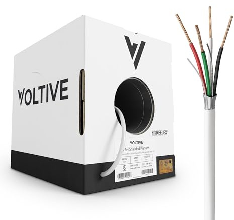 Voltive 22/4 Shielded Low Voltage Wire, Plenum CL3P, White, 500ft - 22AWG, 4 Conductors, Overall Shield, Stranded Bare Copper, UL Listed - V-1265-1