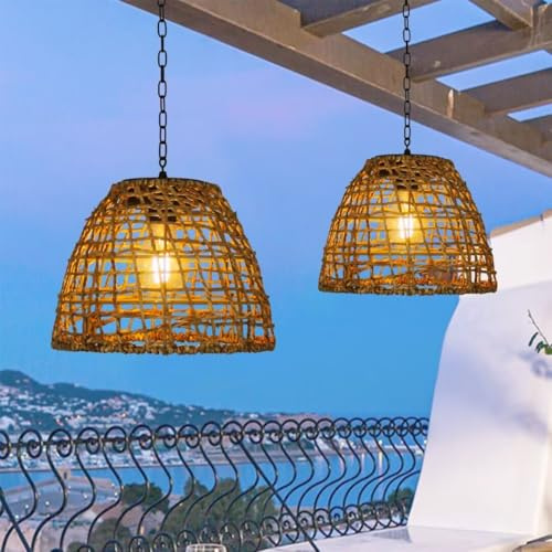 2 confezioni Lampada solare intrecciata a erba marina Lampada a sospensione a energia solare Lampada a sospensione da giardino solare Luce a sospensione solare per esterni per balcone, giardino