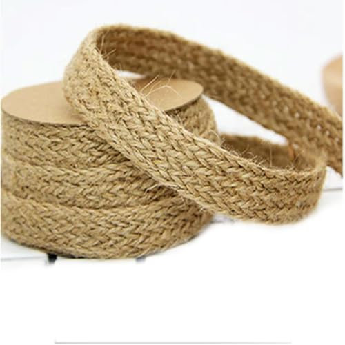 CIVIOOH Cinta Trenzada de Yute Natural de 10 m, Cordel de arpillera Plano, Cuerda de cáñamo, Manualidades para Bricolaje, decoración de Bodas, Fiestas, Costura, Cinta Vintage, Cuerda, artesanía