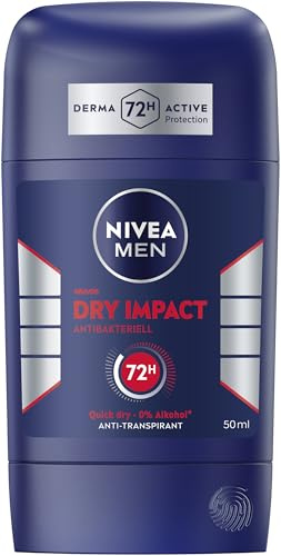 NIVEA MEN Dry Impact Deo Stick, deodorante stick con protezione antitraspirante 72h e 2 agenti antibatterici, deodorante nutriente senza alcool etilico (50 ml)
