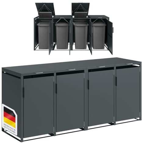 STEELSØN Thoria Mülltonnenbox 4er bis 240L – Mülltonnenverkleidung aus Stahl in Anthrazit – hochwertige Müllcontainer für 4 Tonnen – Müllbox wetterfest – UV-beständige Gerätebox/Mülltonnen Box