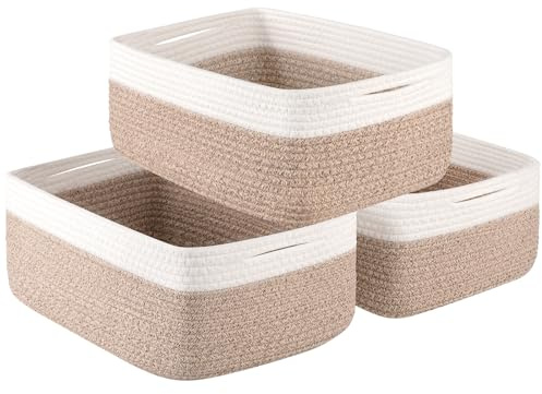 OIASKET Storage Baskets for Organizing 3 Pack, Woven Baskets for Shelves, Closet Organizer Bins Empty Gift Basket Toy Storage for Toys, Books, Towels, Clothes, 15x11.42x6.7, Yellow