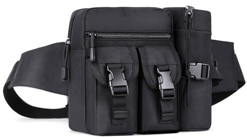 flintronic Taktisch Bauchtasche mit Flaschenhalter, Taktische Bauchtasche Militär für Herren, mit Molle System, Hüfttasche Sport für Camping, Jagd, Wandern, Schwarz