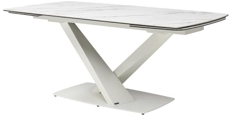 Vente-unique - Table à Manger Extensible 6 à 10 Personnes en Verre trempé, céramique et métal - Effet marbre Blanc - MALATA de Maison Céphy