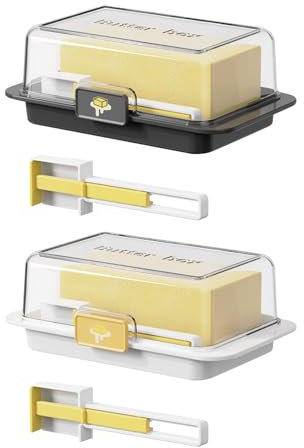 2X Butter Dish with Lid,Countertop Butter Airtight Dish,Covered Container with Spreader,Easy Scoop,Cheese Storage,Multifunctional Cheese Keeper Tray for Countertop and Refrigerator