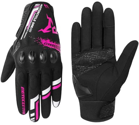 Guanti da Moto Estivi Traspiranti, Guanti da Moto Touchscreen Rigidi per Donna, Guanti da Motocross Rosa per BMX ATV MTB Ciclismo da Corsa Equitazione (Rosa, XS)