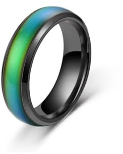 Spunklad Color Changing Ring Black Titanium Steel Mood Thermochromic Band Rings for Boyfriend Girlfriend Couple Fashion Jewellery (8 (Diameter-18.2cm))