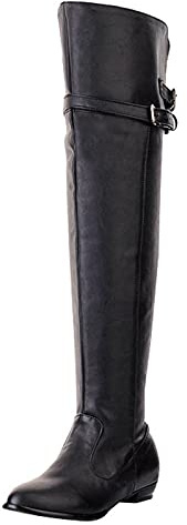 Susenstone Bottes Mollets Larges Femme Cuir Moto Vintage Boot Equitation Bottes d'hiver Confortables Santiags Haute Botte Femmes Bottes Bottines Talon Carré Boots
