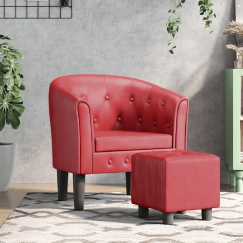 Mimdixy Sillón de sala de estar,Sillón club con reposapiés rojo vino cuero sintético
