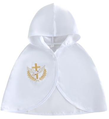Caziffer Baby Christening Clothes Newborn Boys Girls Church Baptism Cape with Hood Cross Peace Dove Embroidered Cloak White Poncho Shoulder Shawl