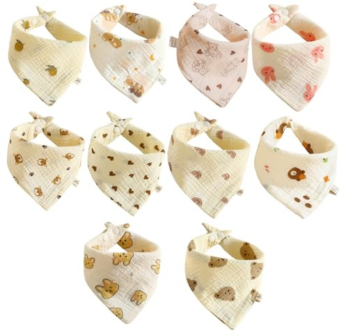 10 Pièce Bavoir Bandana Bebe Coton Bavoir Triangle Bébé, Bavoirs Bandana Bebe Ajustable Conception à 6 Couches Super Absorbant Doux Respirant Confortable élégant pour Nourrissons Jeunes Enfants