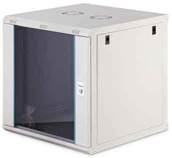 DIGITUS nätverksskåp – 19-tums rack 12U – Omontat – Väggmontering – 600 mm djup – 470 mm nyttodjup – 60 kg bärkraft – Glasdörr – Dynamic-N-serien – Grå
