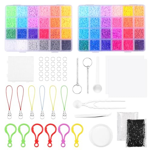 AULSAM Mini Set di Perline da Stirare 2,6 mm, Piccole Perline con Piastre per Perline da Stirare, Kit di Perline da Infilare Fai-da-Te come Regalo per Bambini & Hobby di Arte Pixel, con Diverso