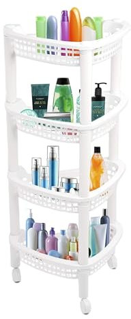 ADEPTNA Shower Caddy Corner Rust Proof White Shelf Kitchen Bathroom Storage Unit 4 Tiers Free-standing (4 TIER WITH WHEELS WHITE)