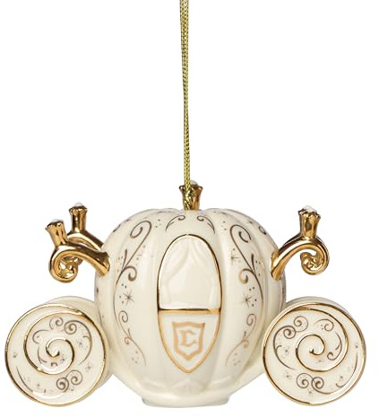 Lenox Ornaments, Porcelain Cinderellas Coach Ornament, Made from Porcelain with Gold Accents, Gold Cord for Christmas Tree Decoration, Christmas Decorations, Holiday Ornaments, Winter Decor (1 Piece)