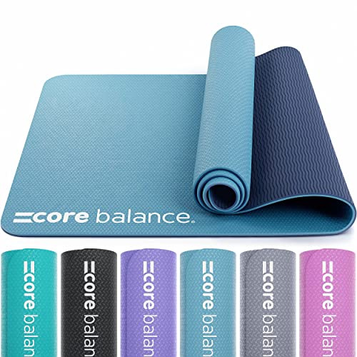 Core Balance TPE Gymnastics & Pilates Mat - Non-Slip Yoga & Fitness Mat with Carry Strap, 183cm x 65cm x 0.6cm (Horizon Blue)
