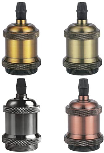DiCUNO E27 Vintage Portalampada, Edison retro lampada a sospensione, Adattatore in ceramica solida, 4 Pezzi di multicolore socket