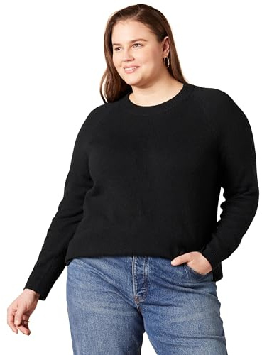 Amazon Essentials Chandail à Manches Longues et col Rond pour Femme, Coupe Classique, Doux au Toucher Noir, Taille M